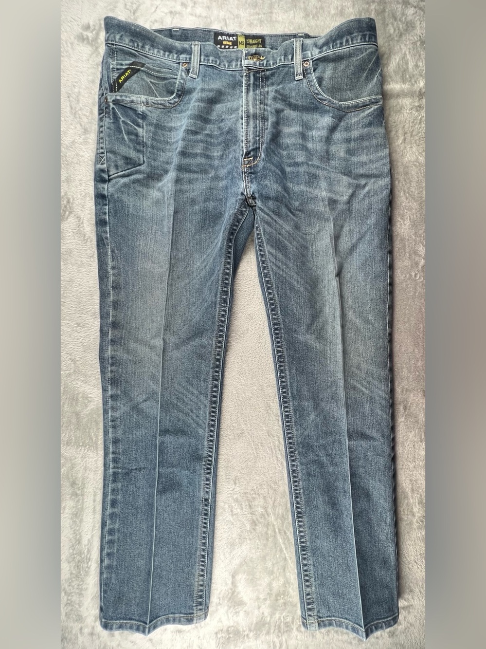 Ariat Mens Blue 40x32 M5 Straight Leg Straight Fit Jeans Med Wash Starched
